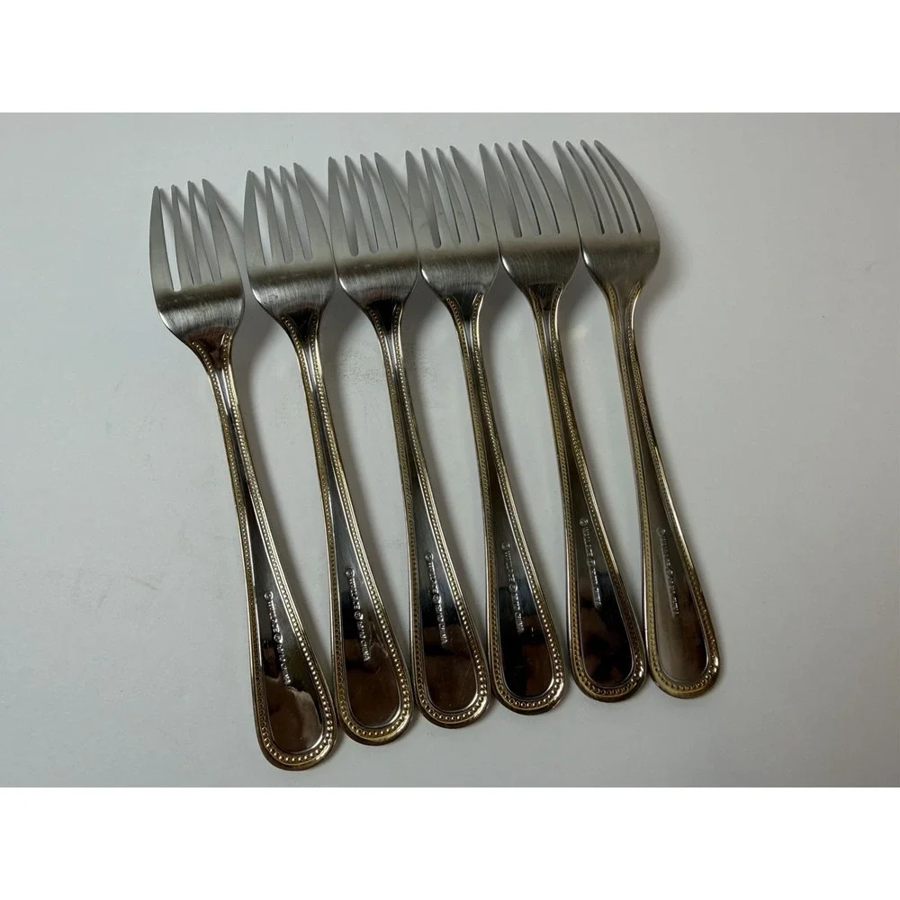 Wallace Stainless Gold Royal Bead Set Of 6 Dinner Forks